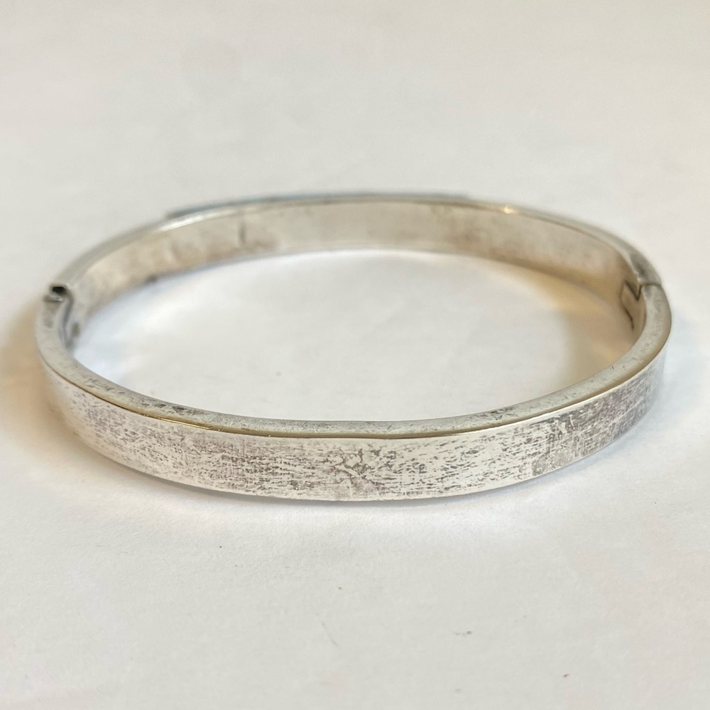 Vintage Turquoise Bangle Bracelet Mexico Silver Hinged Coastal Cowgirl Southwest - Picture 7 of 11